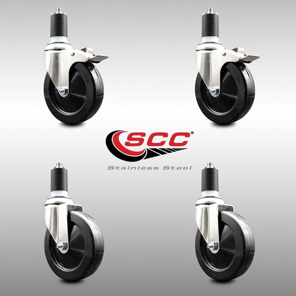 Service Caster 5 Inch 316SS Soft Rubber Swivel 1-5/8 Inch Stem Caster Lock Brake SCC, 2PK SCC-SS316TTLEX20S514-SRS-2-S-2-158 - main